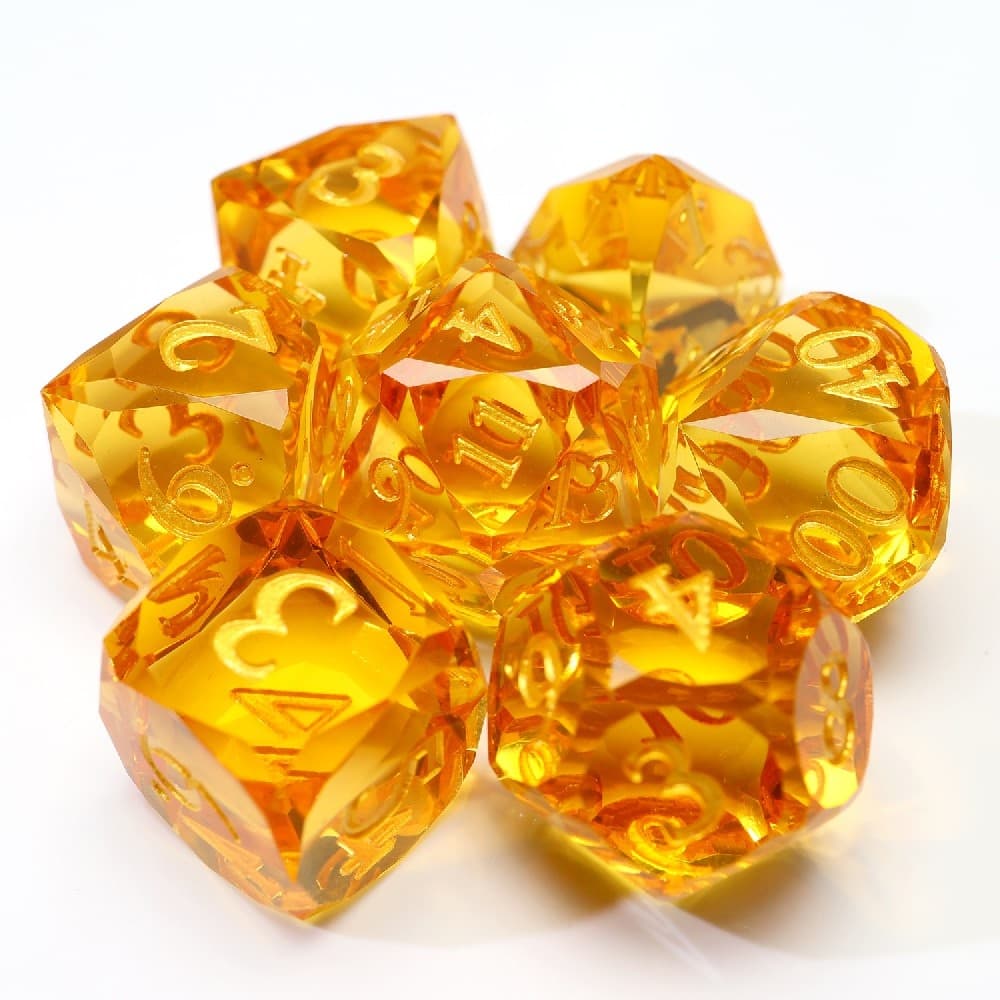Solid Transparent Citrine Yellow Diamond Cut Resin Sharp Edge Dice Set 7PCS For DND TTRPG