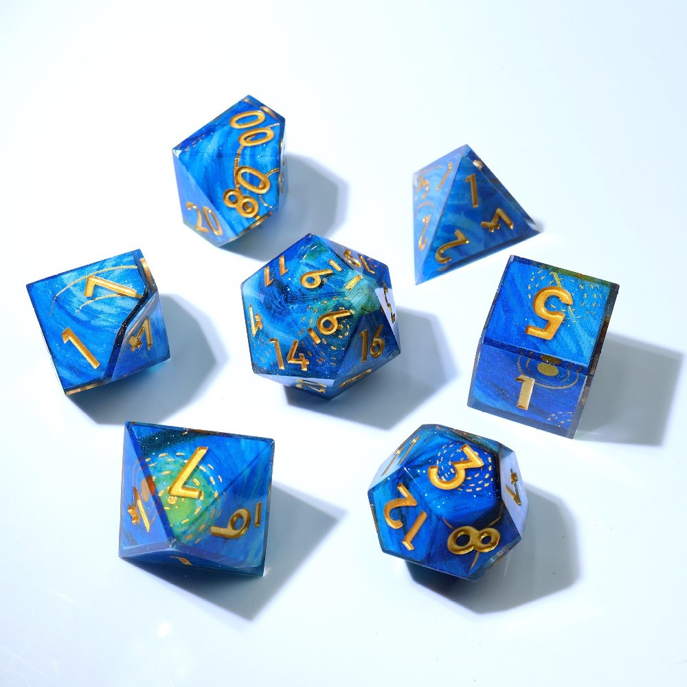 Blue Sky Dice Set Handmade Sharp Edge Resin Dice Sets for RPG, Tabletop Games,