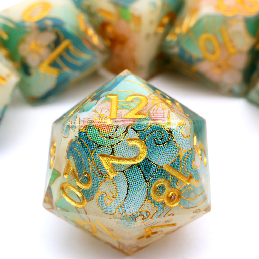 Japanese Wave Sakura Sharp Edge Resin Dice Set 7PCS For DND TTRPG Tabletop RPG Games