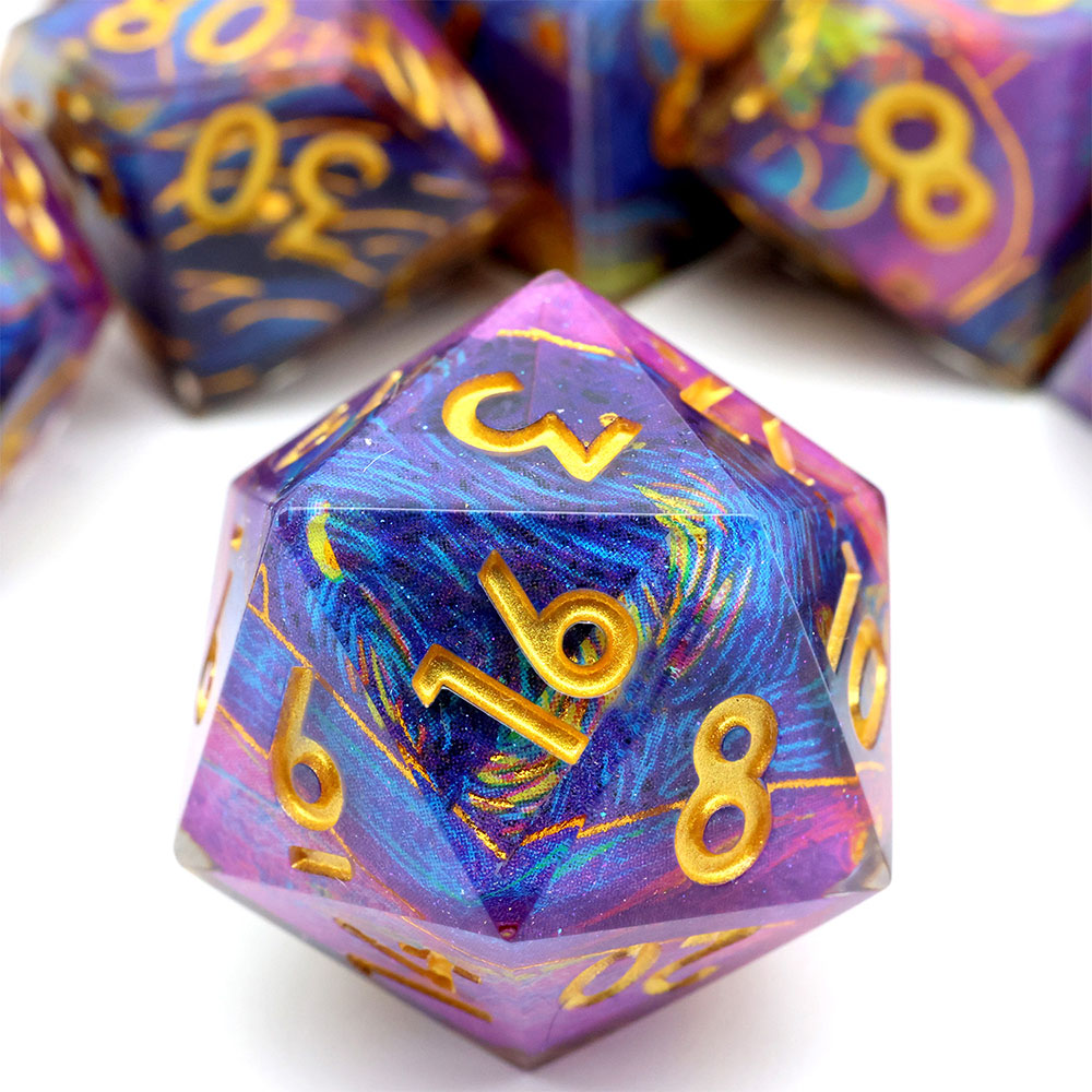 Van Gogh Starry Night Swirl Sharp Edge Resin Dice Set 7PCS For DND TTRPG Tabletop Games