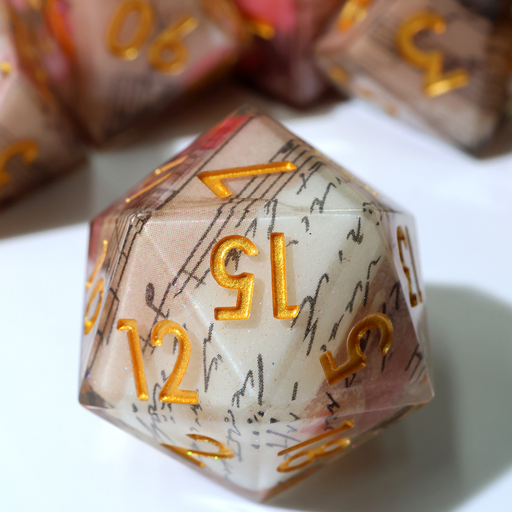 Vintage Music Sheet Note Sharp Edge Resin Dice Set 7PCS For DND TTRPG Tabletop RPG Games