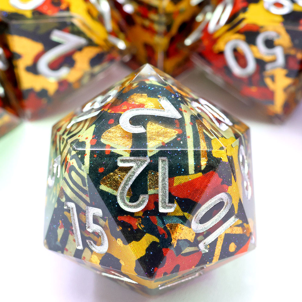 Vibrant African Tribal Print Sharp Edge Resin Dice Set 7PCS For DND TTRPG Tabletop RPG Games