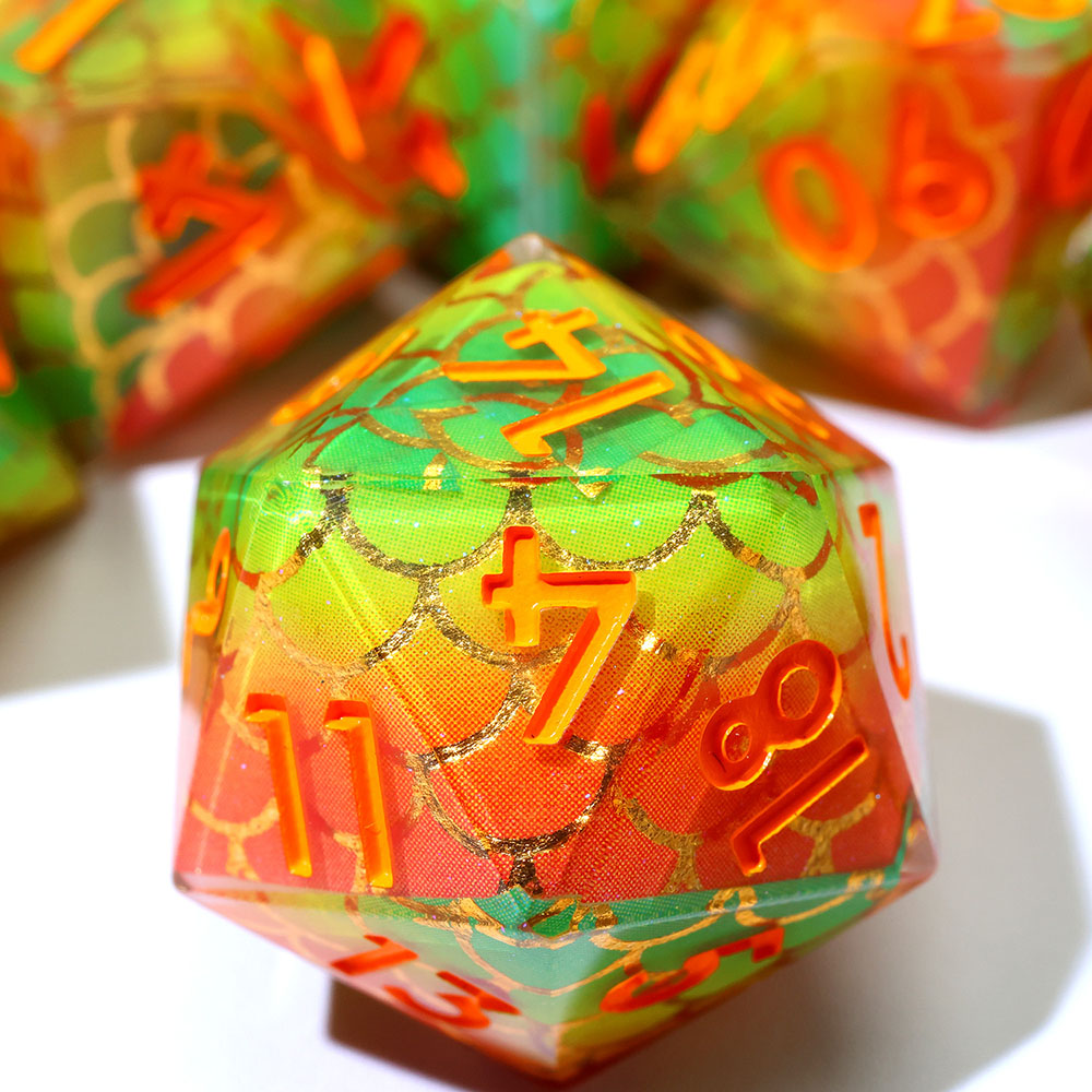 Rainbow Mermaid Fish Scale Sharp Edge Resin Dice Set 7PCS For DND TTRPG Tabletop RPG Games