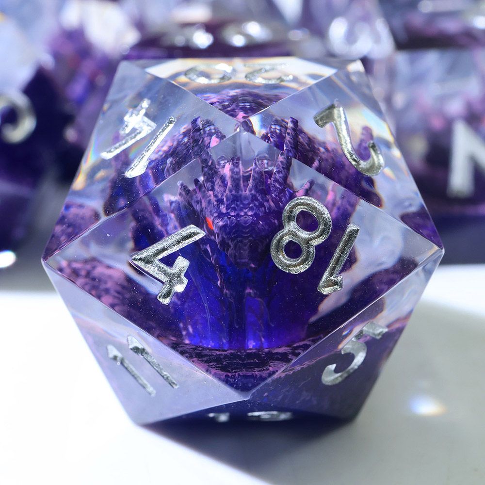 Purple Mist Mini Dragon Head Sharp Edge Resin Dice Set 7PCS For DND TTRPG