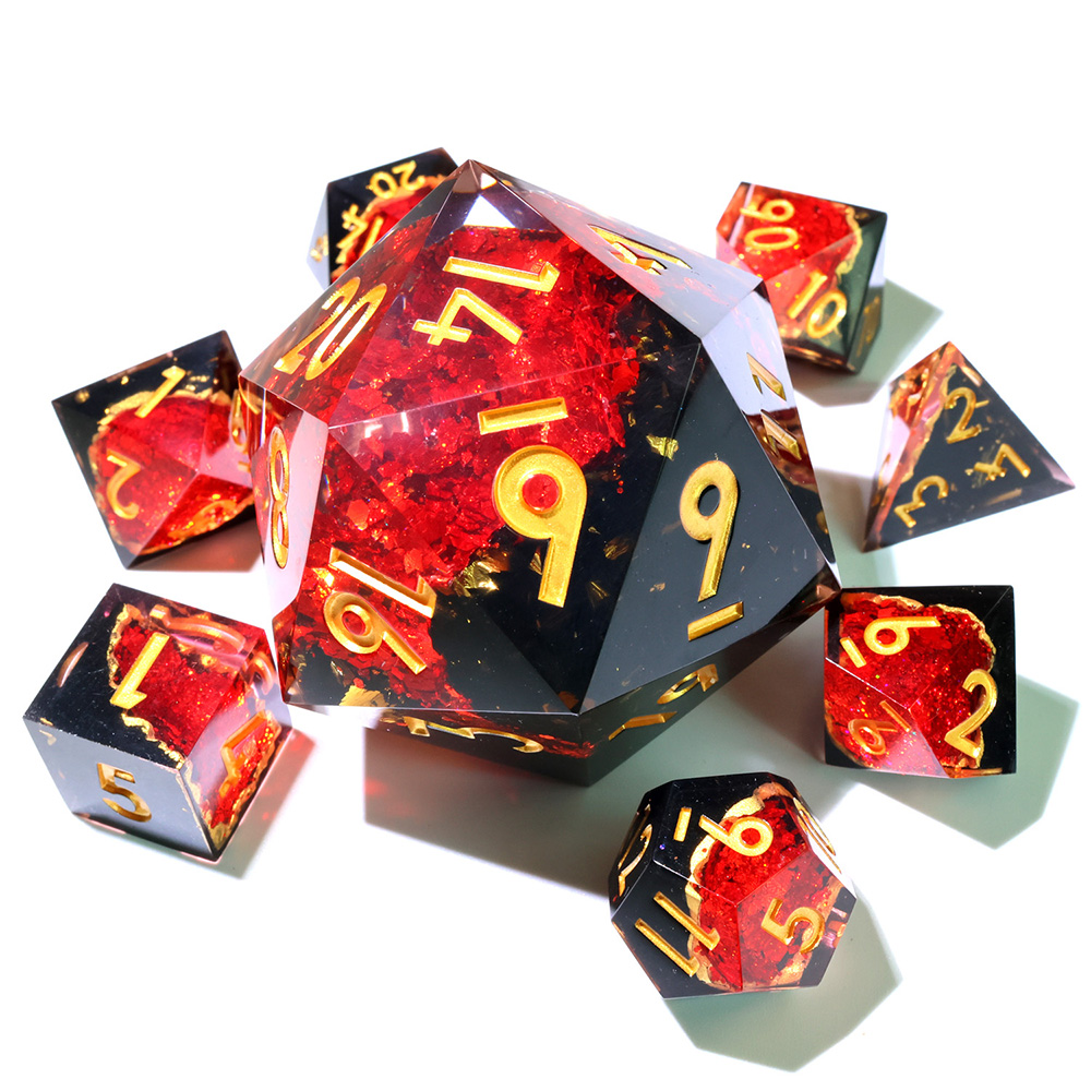 Geode Series Red Gold Lava D20 Resin Dice, Available in Standard Size, 33mm, 50mm, with Gold Numbers for TTRPG Tabletop Games, Collection Display